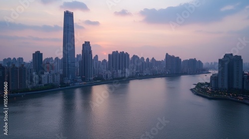 Wallpaper Mural Expansive city skyline view from a bridge at sunset with vibrant skies and urban architecture. Torontodigital.ca