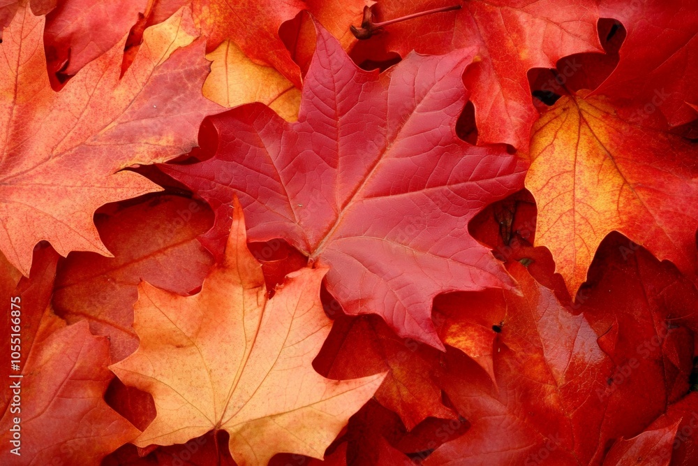 Vibrant red and yellow autumn leaves scattered on the ground in a picturesque park setting. Vibrant red and yellow autumn leaves scattered on the ground in a picturesque park setting.