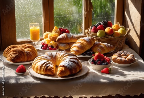 Wallpaper Mural radiant morning light showcasing bounty freshly baked goods bright cheerful morning table, artisan, bagels, bakery, brunch, cake, chef, chocolate Torontodigital.ca
