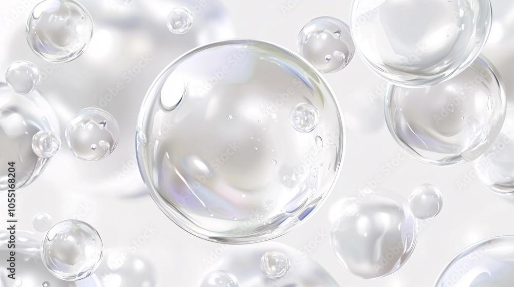 2410 28.A vector illustration featuring clear hyaluronic acid bubbles, suspended in a smooth, translucent liquid. The bubbles are rounded and reflective, emphasizing hydration and skincare benefits, 2410 28.A vector illustration featuring clear hyaluronic acid bubbles, suspended in a smooth, translucent liquid. The bubbles are rounded and reflective, emphasizing hydration and skincare benefits,