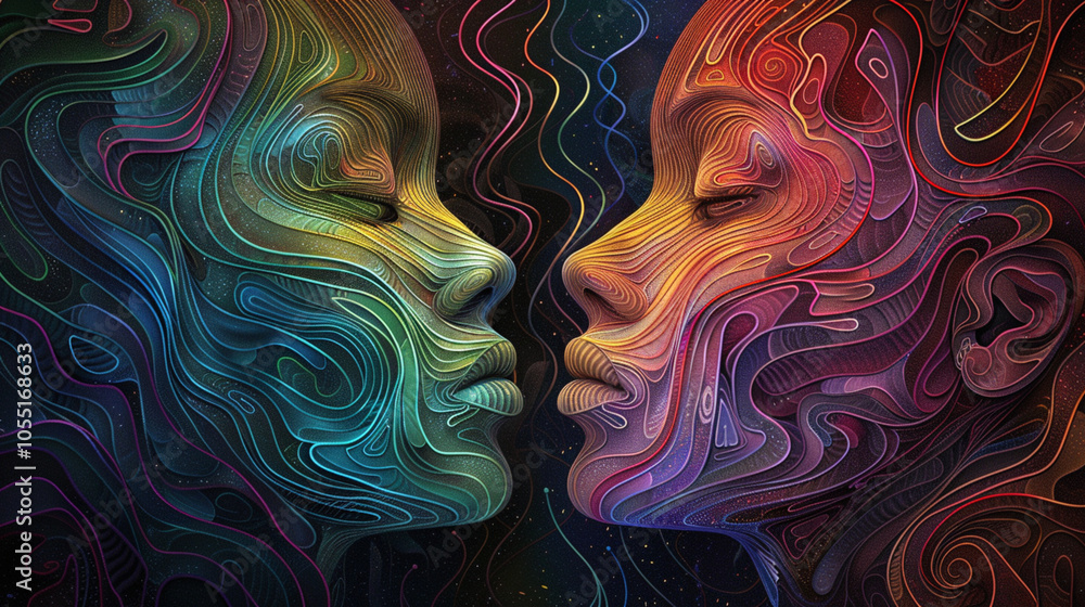 Intertwined Faces in Abstract Art Style Intertwined Faces in Abstract Art Style