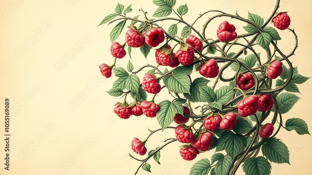 A delicate vine laden with ripe berries, showcasing nature's intricate beauty and the vibrant hues of summer A delicate vine laden with ripe berries, showcasing nature's intricate beauty and the vibrant hues of summer