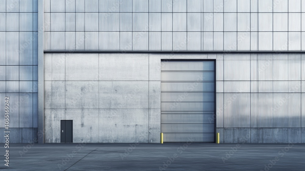 Obraz premium Industrial Building Exterior: Large Metal Roll-Up Door 
