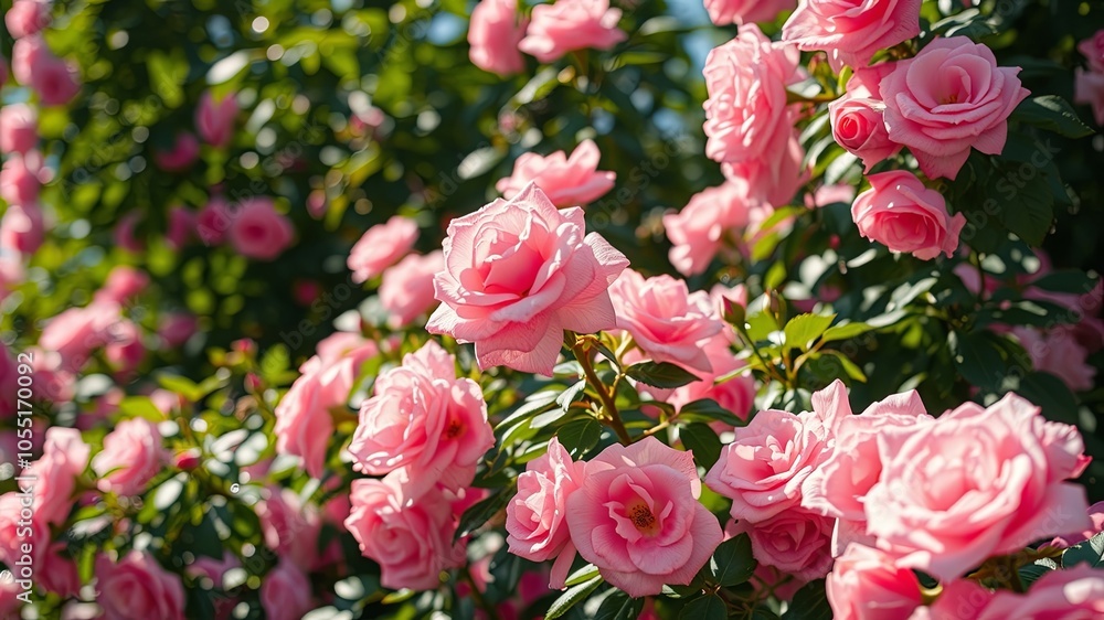 A vibrant symphony of soft pink rose blossoms, bathed in sunlight and nestled among verdant foliage, creates a breathtaking tapestry of natural beauty. A vibrant symphony of soft pink rose blossoms, bathed in sunlight and nestled among verdant foliage, creates a breathtaking tapestry of natural beauty.