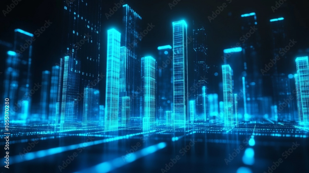 Futuristic Cityscape with Neon Blue Lighting Futuristic Cityscape with Neon Blue Lighting