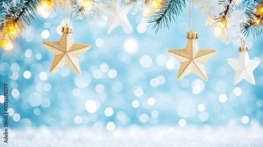 Festive Christmas background featuring twinkling stars and gently falling snowflakes on a dark sky. Festive Christmas background featuring twinkling stars and gently falling snowflakes on a dark sky.