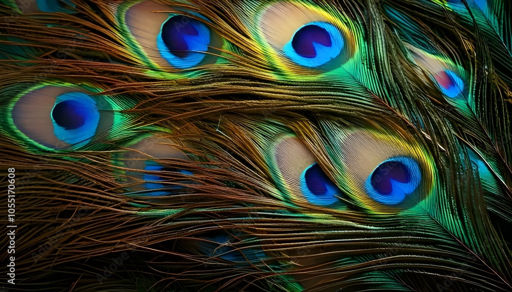 Fototapeta premium Vibrant Tails: A Captivating Peacock Feather Background