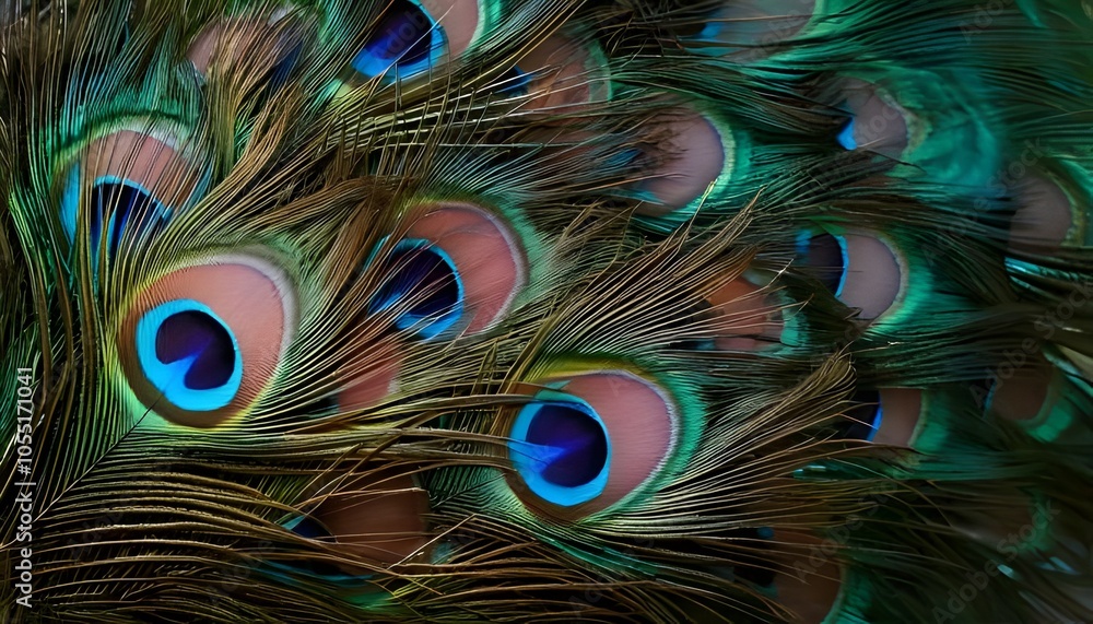 Fototapeta premium Vibrant Tails: A Captivating Peacock Feather Background