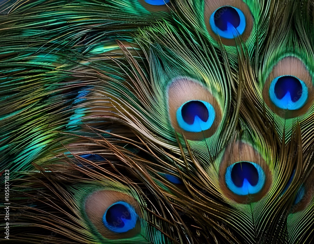 Fototapeta premium Vibrant Tails: A Captivating Peacock Feather Background