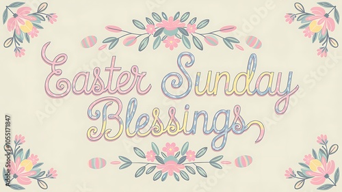 Colorful Easter Sunday Blessings Floral Greeting Card