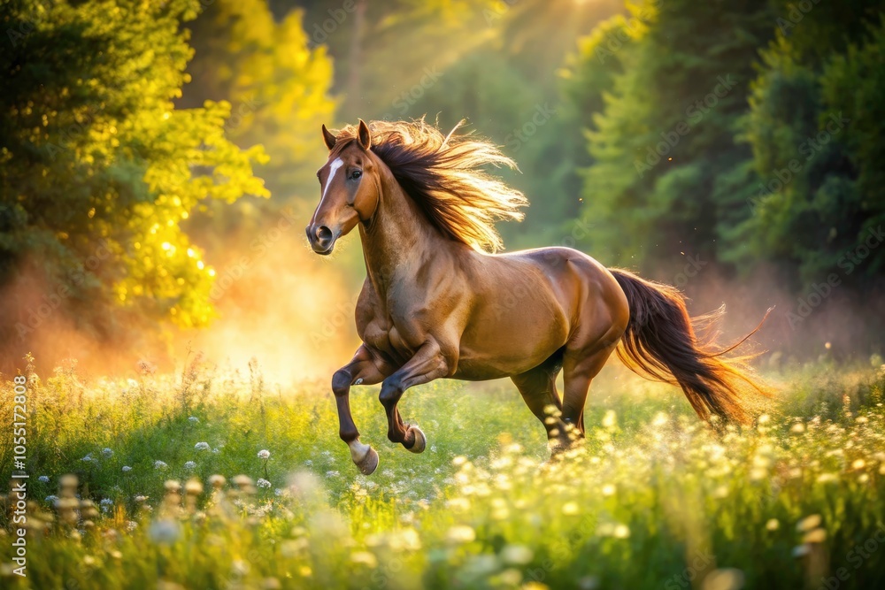 Majestic Horse Running Through Lush Green Field in Candid Photography - Nature's Beauty Captured with Grace and Freedom, Evoking Joy and Serenity in the Great Outdoors Majestic Horse Running Through Lush Green Field in Candid Photography - Nature's Beauty Captured with Grace and Freedom, Evoking Joy and Serenity in the Great Outdoors