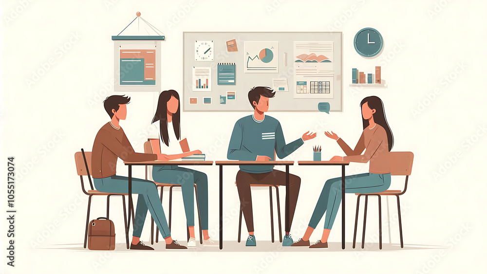 Team Collaboration in a Modern Workspace, business vector illustration image Team Collaboration in a Modern Workspace, business vector illustration image