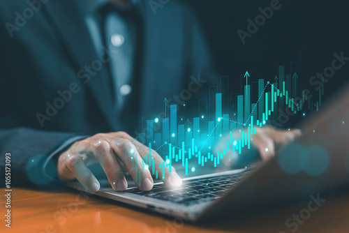 graph chart economic growth business in the stock market, strategy analysis investors to invest. concept of trade forex digital technology online, Buy and sell stocks, rate exchange trader. index fund photo