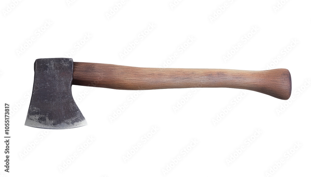 Old rust dirty dark gray axe with brown wooden handle isolated on white background with clipping path in png format Old rust dirty dark gray axe with brown wooden handle isolated on white background with clipping path in png format
