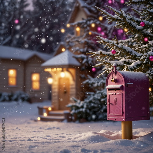 mail box with snow fall Christmas time photo