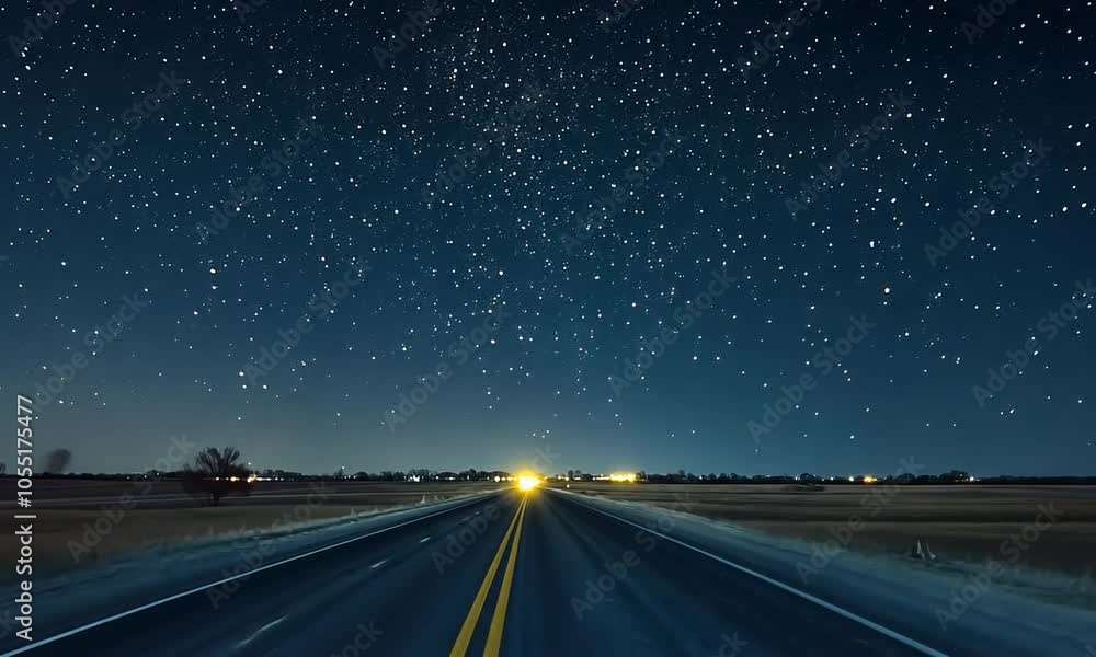 A serene night road under a starry sky, inviting exploration and adventure. A serene night road under a starry sky, inviting exploration and adventure.