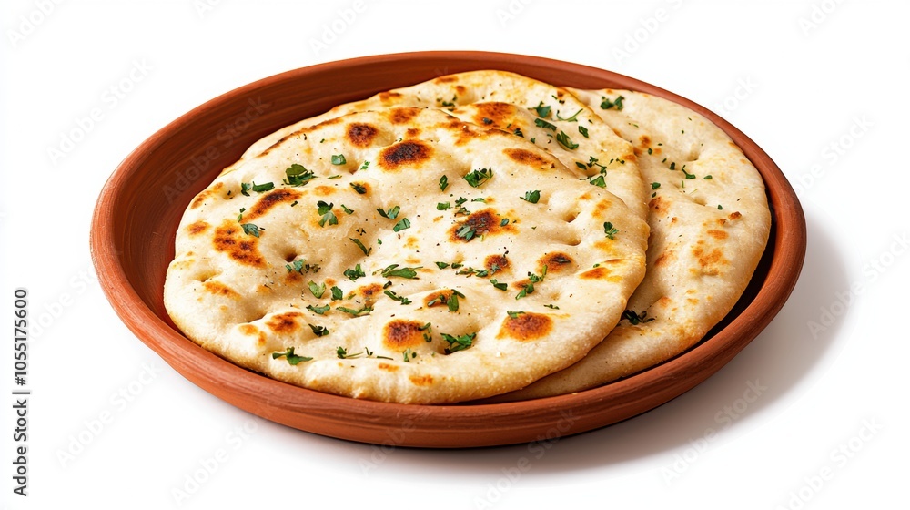 Freshly Baked Naan Bread on a Rustic Plate Freshly Baked Naan Bread on a Rustic Plate