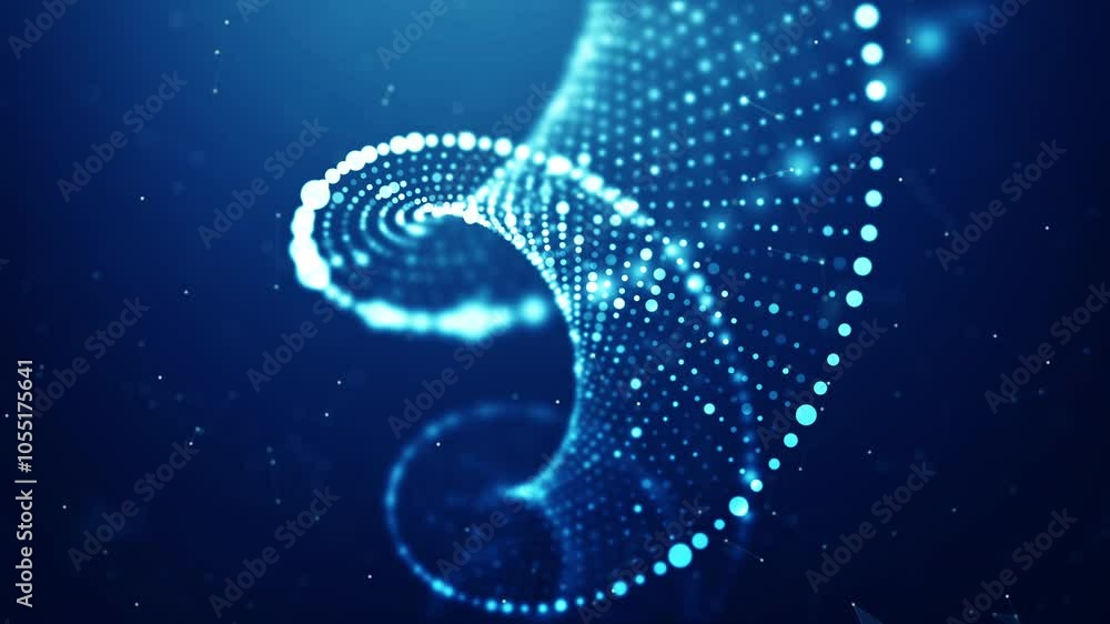 Abstract digital DNA helix with glowing nodes and geometric shapes on a dark blue backdrop, symbolizing biotechnology and genetic research. Abstract digital DNA helix with glowing nodes and geometric shapes on a dark blue backdrop, symbolizing biotechnology and genetic research.