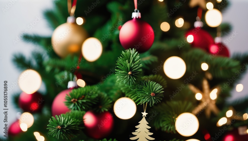 Naklejka premium Close up christmas tree decorated with christmas balls