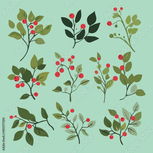 Wallpaper Mural Green and Red Holiday Berry Pattern Torontodigital.ca