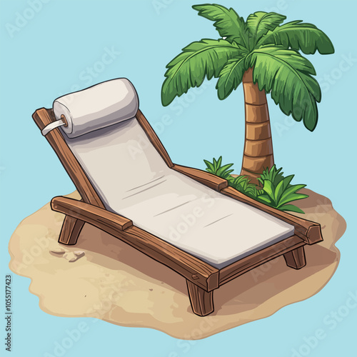 Beach Lounger with Palm Tree