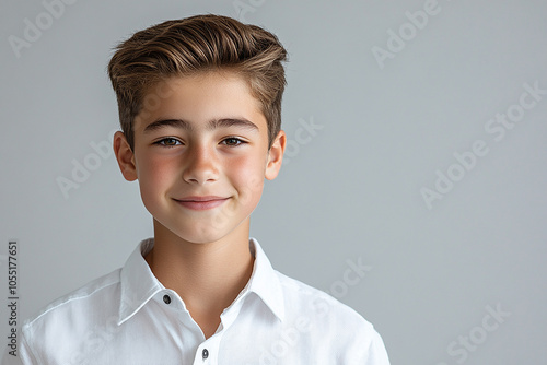 Portrait of smiling white cute teenage boy