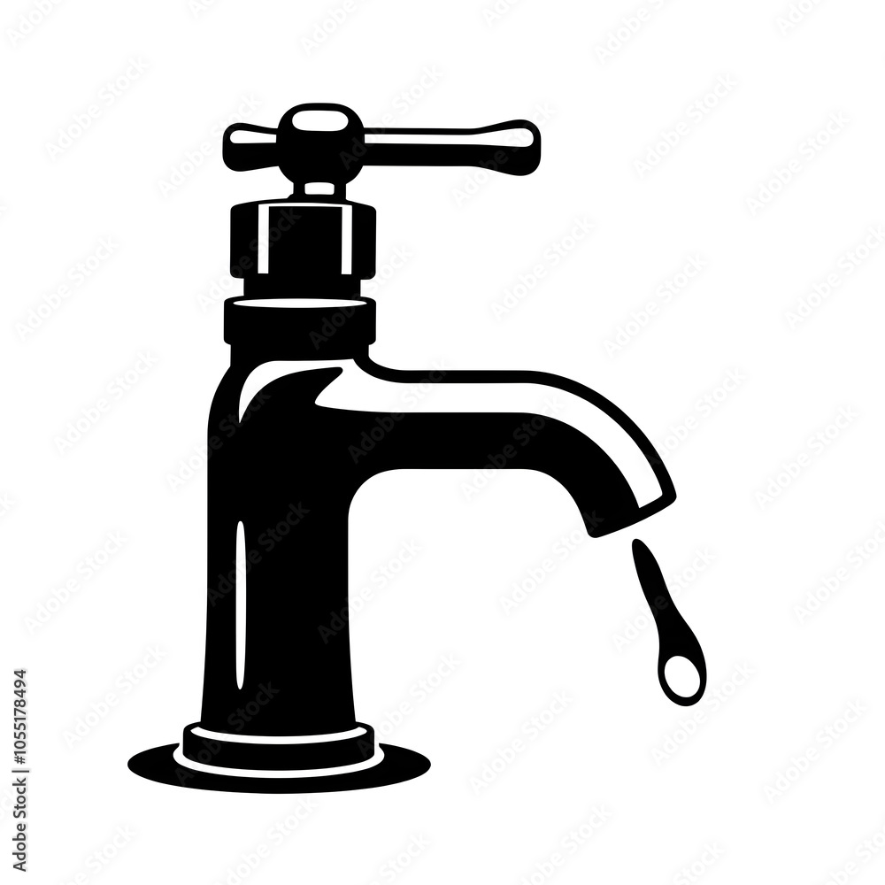 water faucet tap black icon isolated on white. Generative AI water faucet tap black icon isolated on white. Generative AI