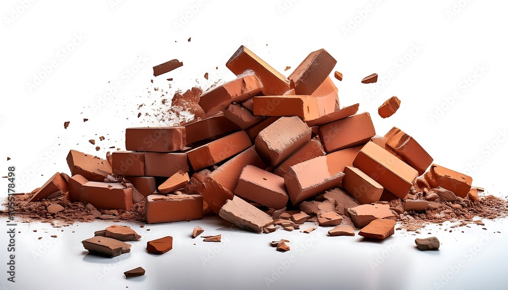 Shattered, broken bricks isolated on white background Shattered, broken bricks isolated on white background