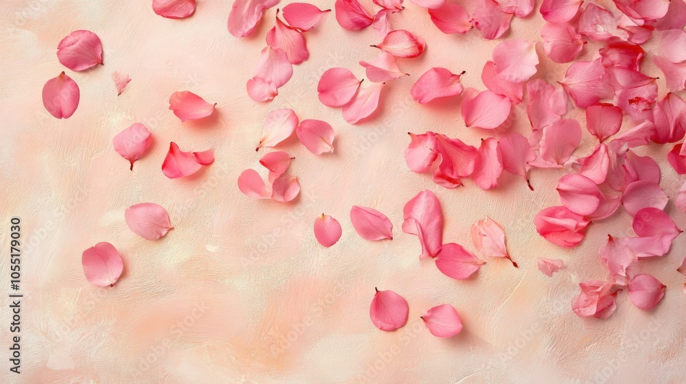 Vibrant pink camellia petals gently drifting down on a light peach-colored background, creating an elegant summer mood. Vibrant pink camellia petals gently drifting down on a light peach-colored background, creating an elegant summer mood.