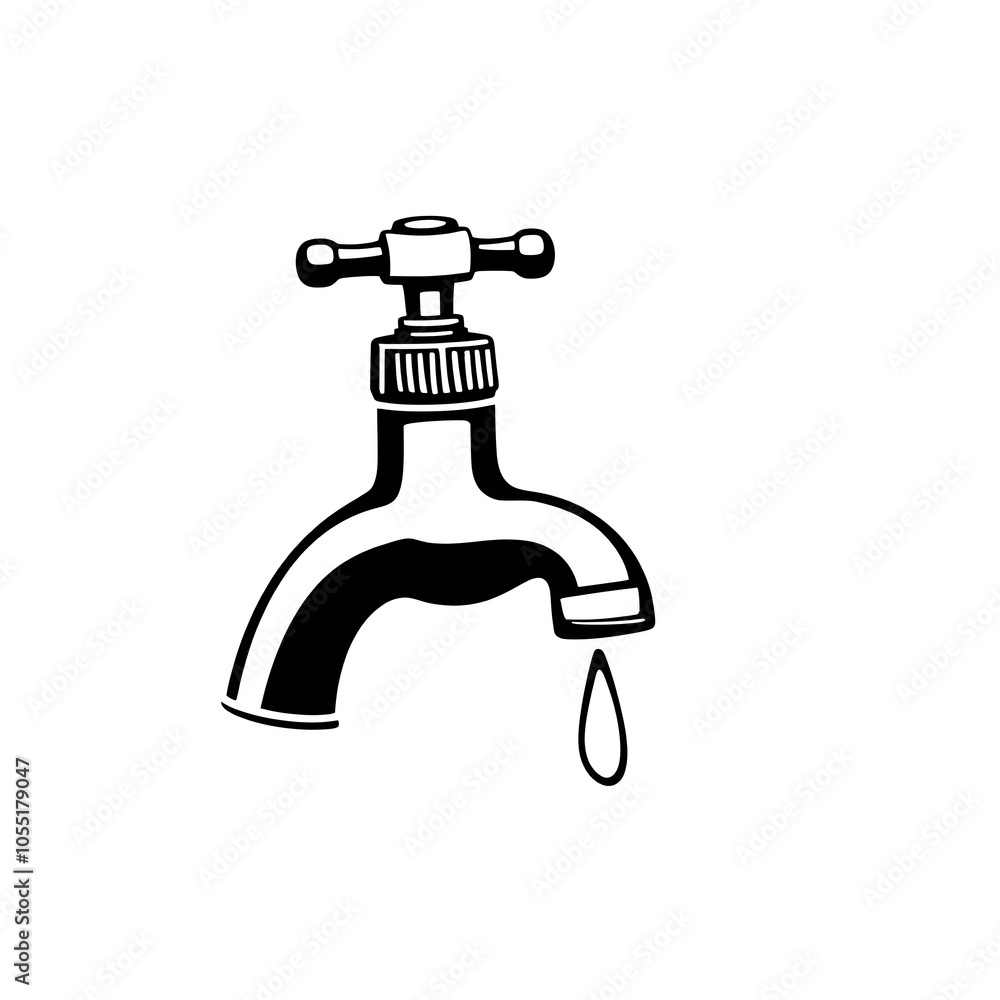 water faucet tap black icon isolated on white. Generative AI water faucet tap black icon isolated on white. Generative AI