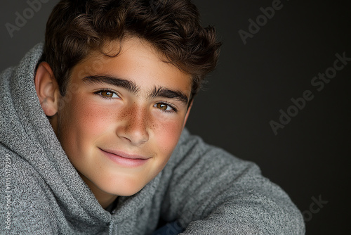 Portrait of smiling white cute teenage boy