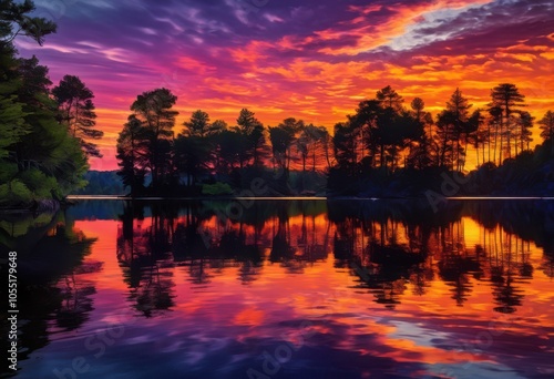 stunning reflections vibrant sunset over calm waters brilliant color hues serene nature landscape, colors, orange, pink, lake, sky, evening, tranquil, horizon