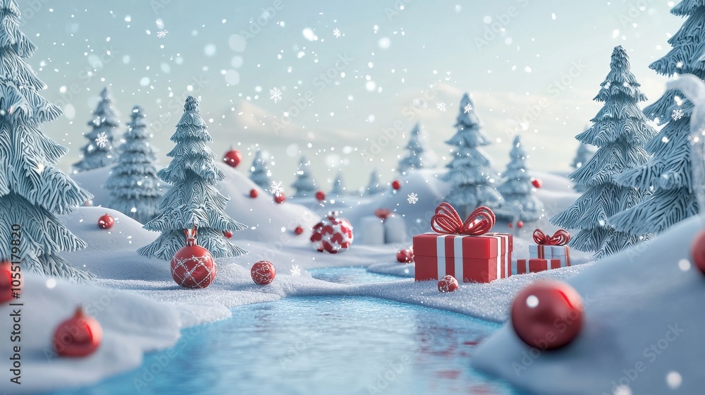 Obraz premium Christmas Wonderland Gift Card in Snowy Landscape