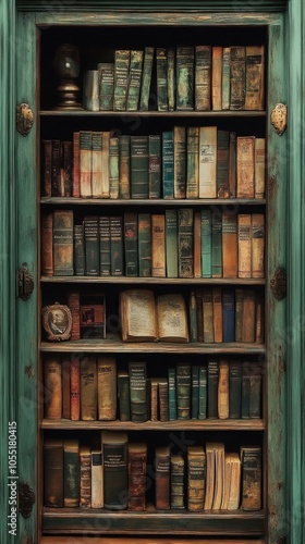 Explore a Vintage Bookshelf: A Cozy Corner of Literary Treasures and Rustic Charm