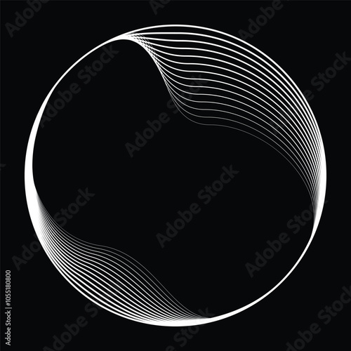 Lines in Circle Form . Rotate rounded shape Vector Illustration .Rotating circles form a ring.Rotating design element . Various circle lines forming round frame . Abstract Geometric line art .