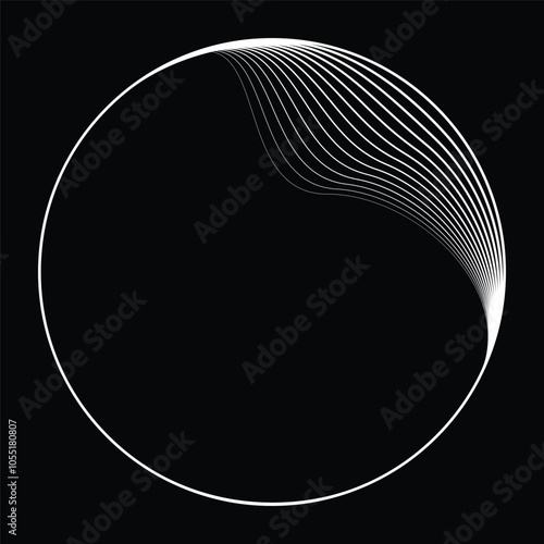 Lines in Circle Form . Rotate rounded shape Vector Illustration .Rotating circles form a ring.Rotating design element . Various circle lines forming round frame . Abstract Geometric line art .