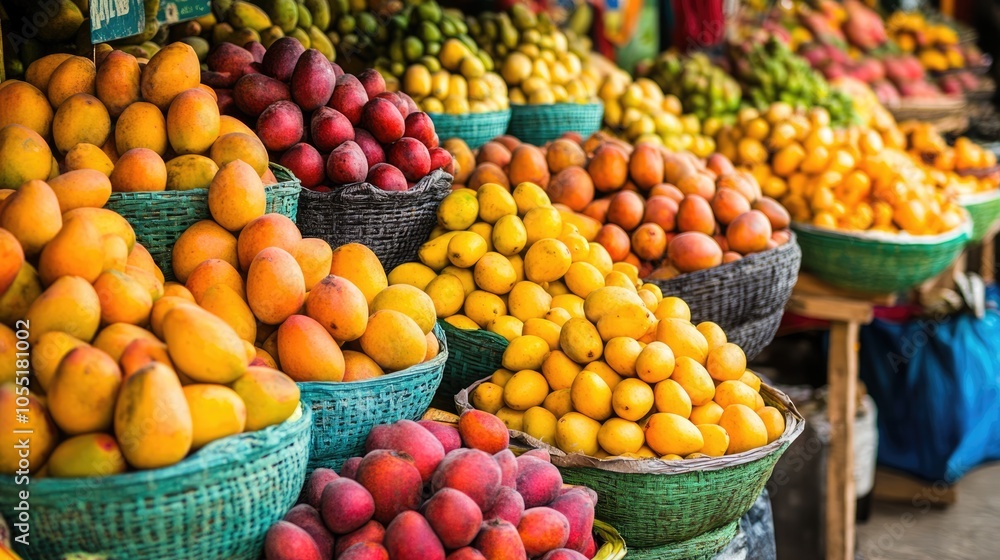 Vibrant Fruit Display at a Market Stall Vibrant Fruit Display at a Market Stall