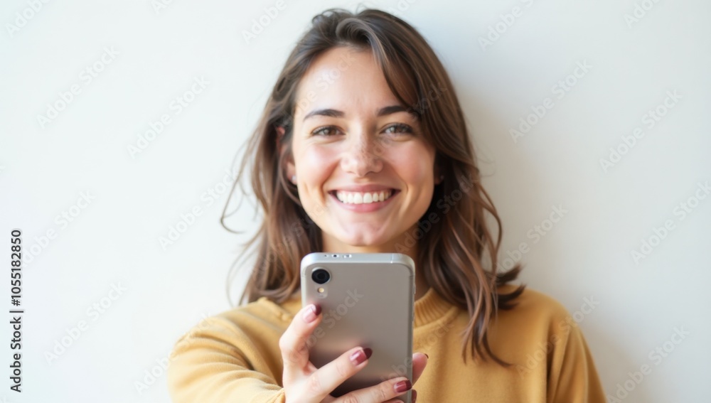 Horizontal banner of young student girl in glasses, looking aside with smile as if dreaming with smartphone in hands Horizontal banner of young student girl in glasses, looking aside with smile as if dreaming with smartphone in hands
