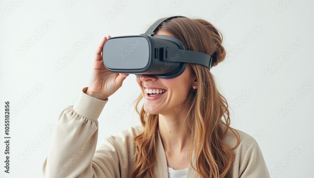 Woman using virtual reality VR Woman using virtual reality VR