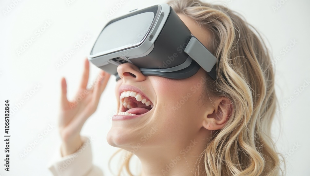 Woman using virtual reality VR Woman using virtual reality VR