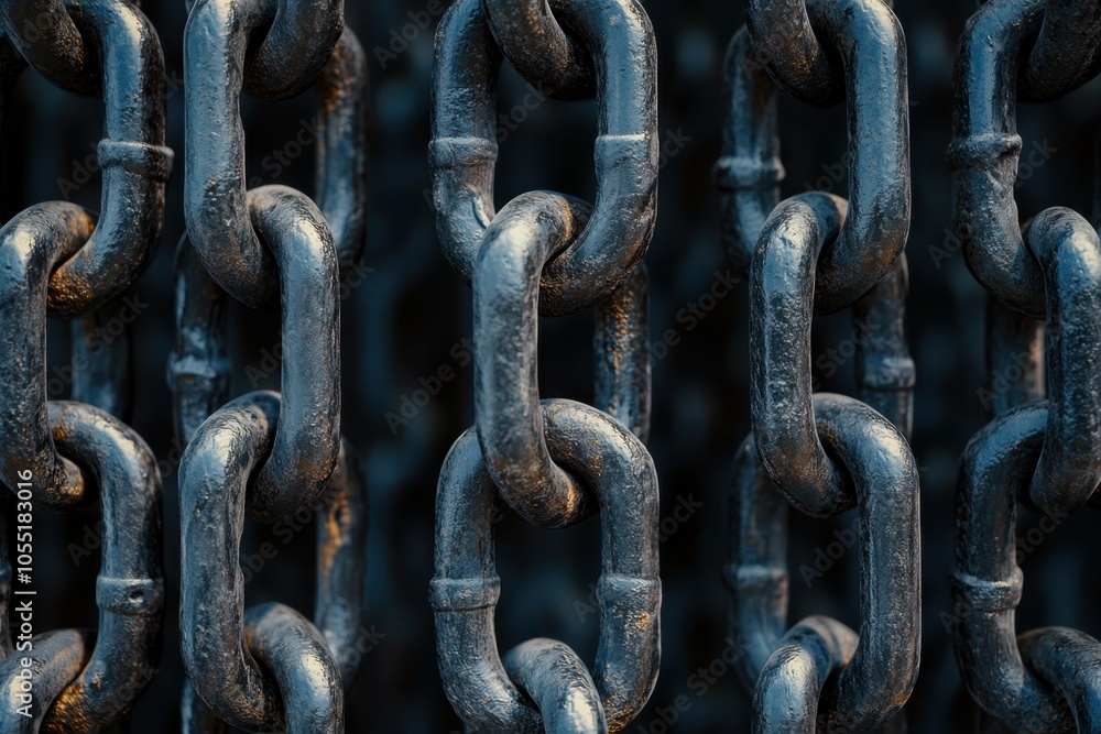 A series of interlocking chains forming a tight grid, symbolizing connection, unity, and strength, with symmetrical patterns and a monochromatic color scheme emphasizing the metal texture A series of interlocking chains forming a tight grid, symbolizing connection, unity, and strength, with symmetrical patterns and a monochromatic color scheme emphasizing the metal texture