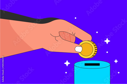 Saving dollar coin in moneybox. Vector Illustration