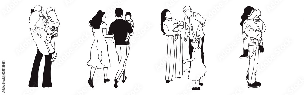 Hand-drawn doodle family icon set. Outline family clipart. Hand-drawn black art. Hand-drawn doodle family icon set. Outline family clipart. Hand-drawn black art.