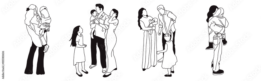 Hand-drawn doodle family icon set. Outline family clipart. Hand-drawn black art. Hand-drawn doodle family icon set. Outline family clipart. Hand-drawn black art.