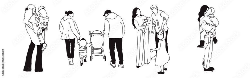 Hand-drawn doodle family icon set. Outline family clipart. Hand-drawn black art. Hand-drawn doodle family icon set. Outline family clipart. Hand-drawn black art.