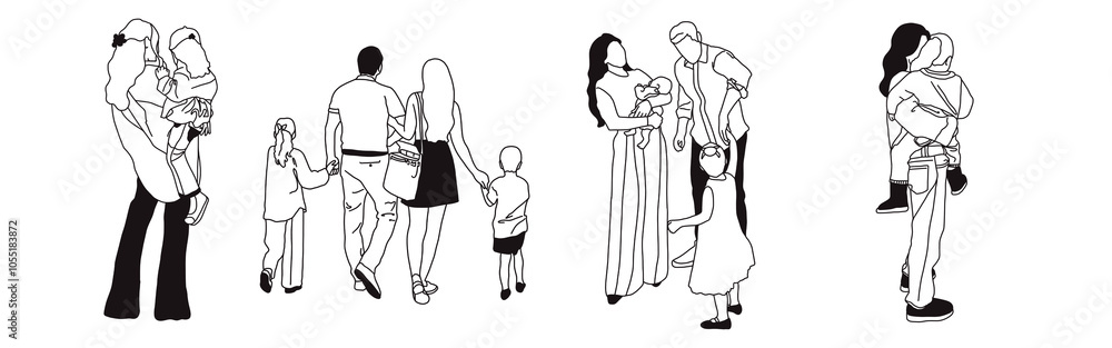Hand-drawn doodle family icon set. Outline family clipart. Hand-drawn black art. Hand-drawn doodle family icon set. Outline family clipart. Hand-drawn black art.