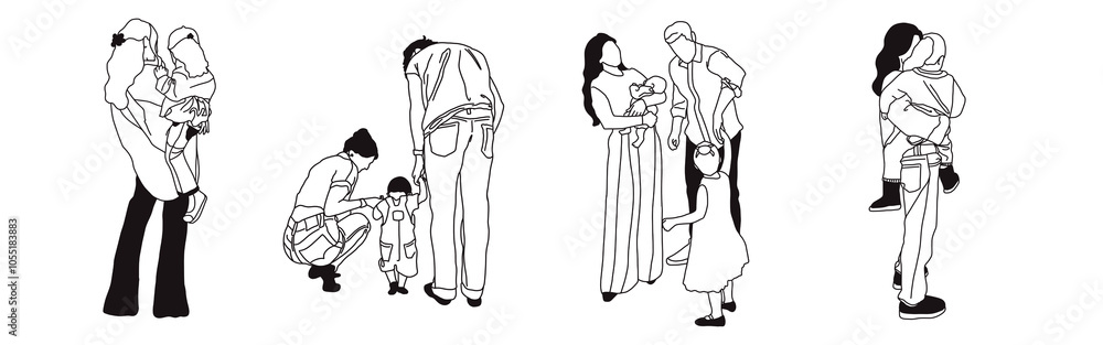 Hand-drawn doodle family icon set. Outline family clipart. Hand-drawn black art. Hand-drawn doodle family icon set. Outline family clipart. Hand-drawn black art.