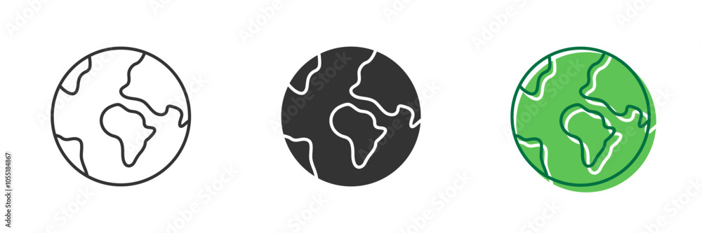 Earth Globe Line and Silhouette Icon Set. Planet With Continents Symbol. Global Geography Sign. World Ecology Planet Concept. Editable Stroke. Isolated Vector Illustration Earth Globe Line and Silhouette Icon Set. Planet With Continents Symbol. Global Geography Sign. World Ecology Planet Concept. Editable Stroke. Isolated Vector Illustration