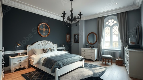 gothic modern interior design of a bedroom photo