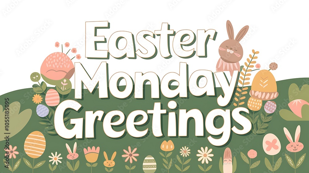 Obraz premium Easter Monday Greetings with Bunnies and Eggs